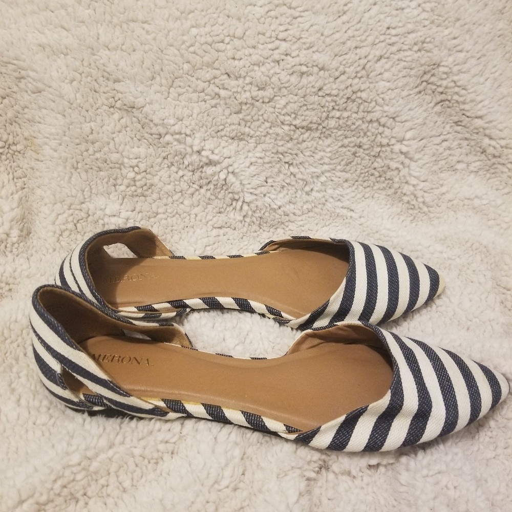 3/$15 Blue and white denim d'orsay flats